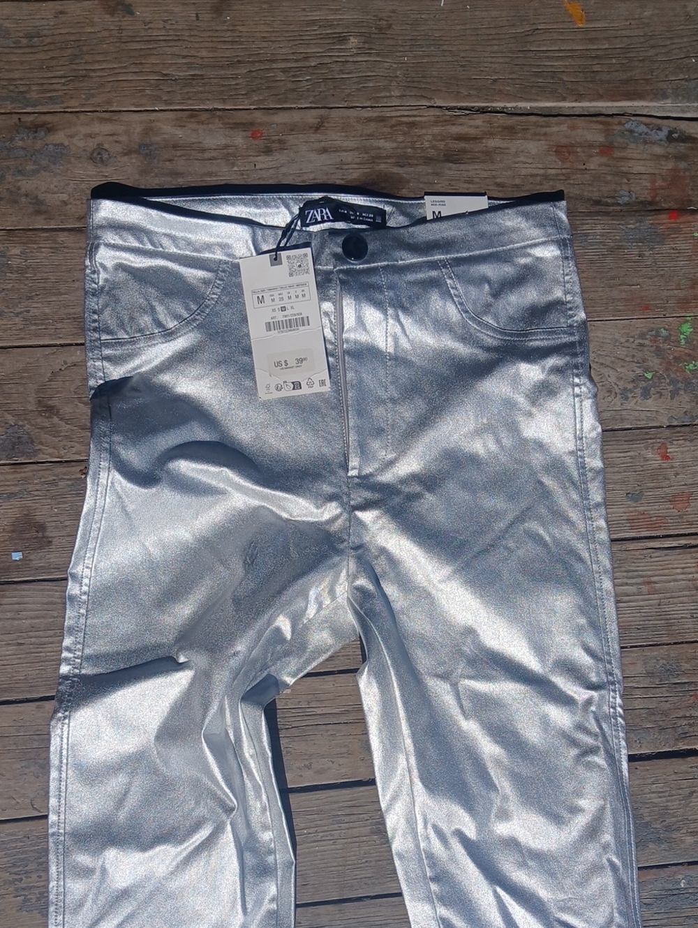 Nwt Zara Silver Coated Mid Rise Leggings - Picture 2 of 6